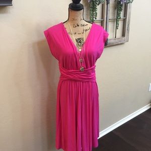 Ann Taylor Loft Pink Dress Sz M VNeck, Side Zip